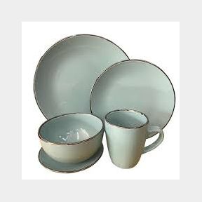 PJ2004 Green Plates and Bowls Set With Gold Trim 20 Pieces Dinnerware Sets-Bar 9902164382859- 51745/18691 SN B2 (S1)