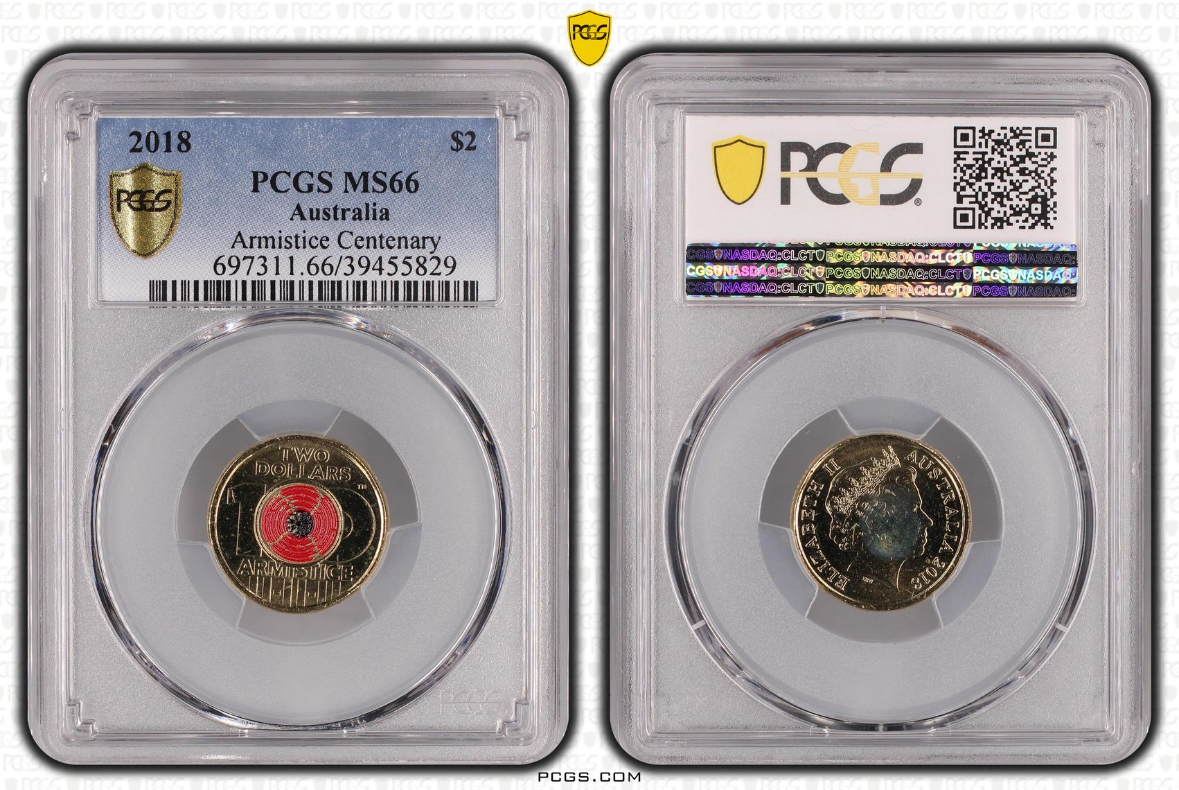 Armistice Centenary Colorized, Two Dollar, 2018, PCGS MS66