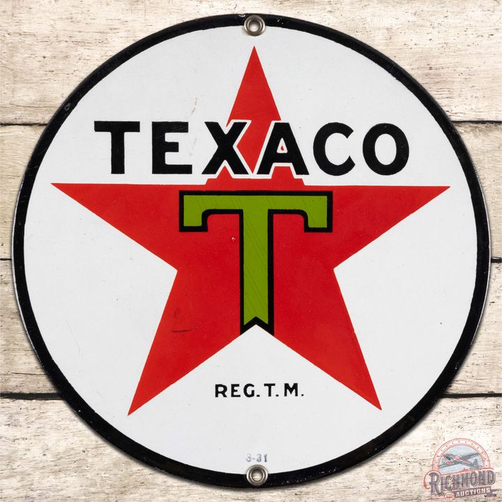 1931 Texaco 8" SS Porcelain Sign "Black T Logo"