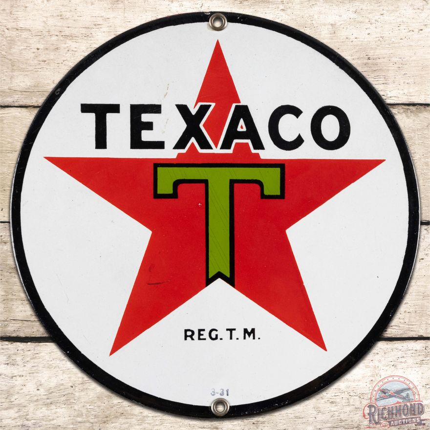 1931 Texaco 8" SS Porcelain Sign "Black T Logo"