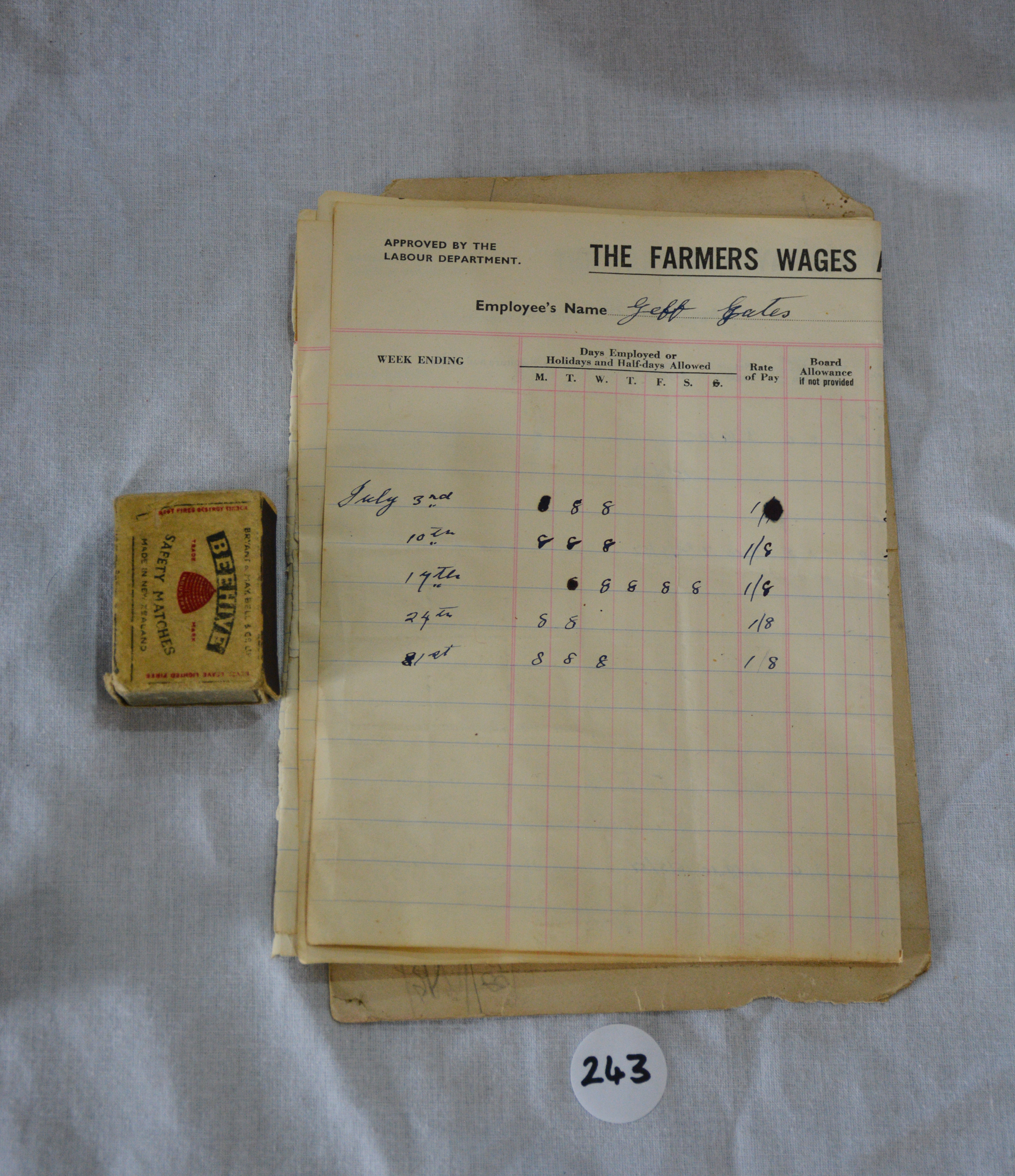 Farmers Wages and Holiday Book from 1937 — sold at auction in New Zealand for $10