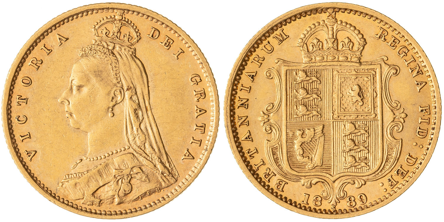 Victoria, Shield Reverse - Jubilee Head , Half Sovereign, 1889-S, aVF