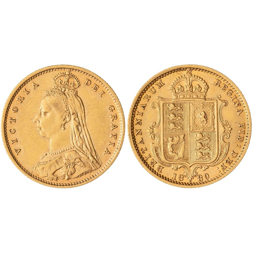 Victoria, Shield Reverse - Jubilee Head , Half Sovereign, 1889-S,  aVF
