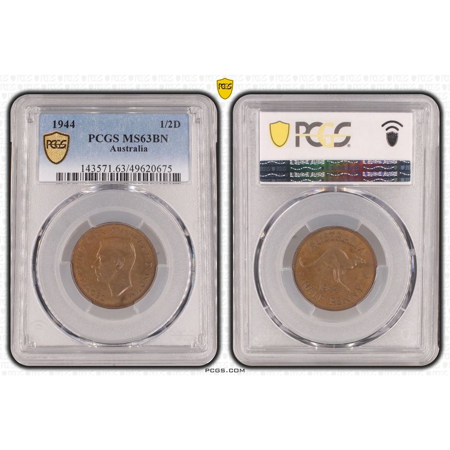 George VI, Halfpenny, 1944, PCGS MS63BN