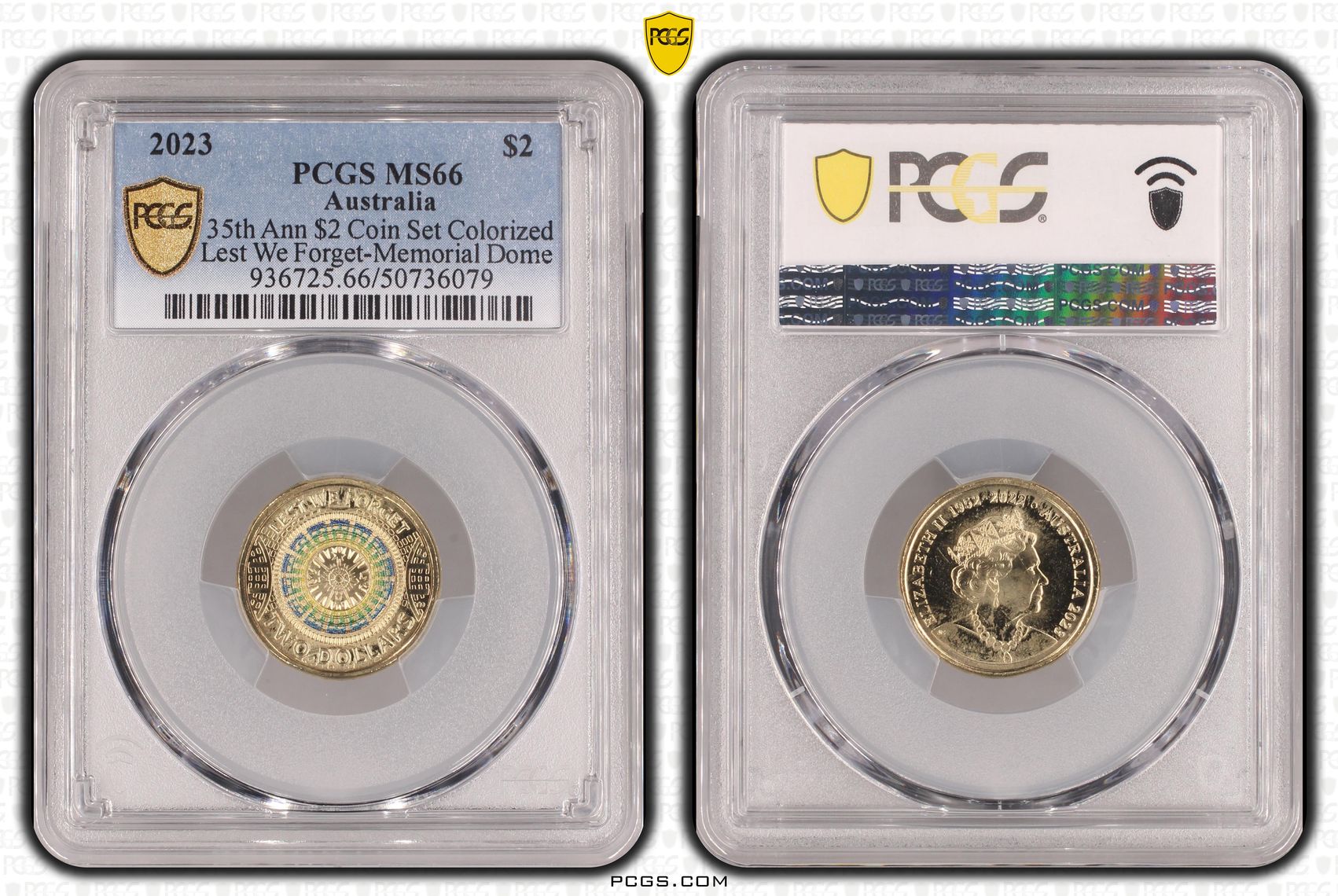 35th Ann $2 Coin Set Colorized Lest we Forget-Memorial Dome , Two Dollar, 2023, PCGS MS66