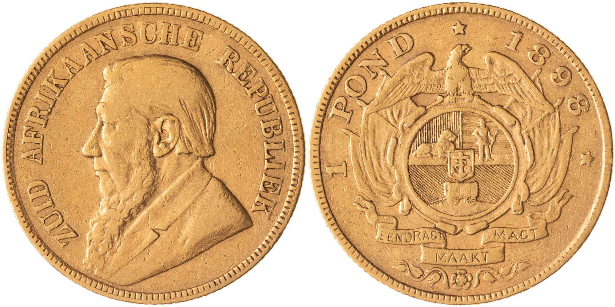 South Africa, Republic - Kruger Pond, Een Pond, 1898, Fine