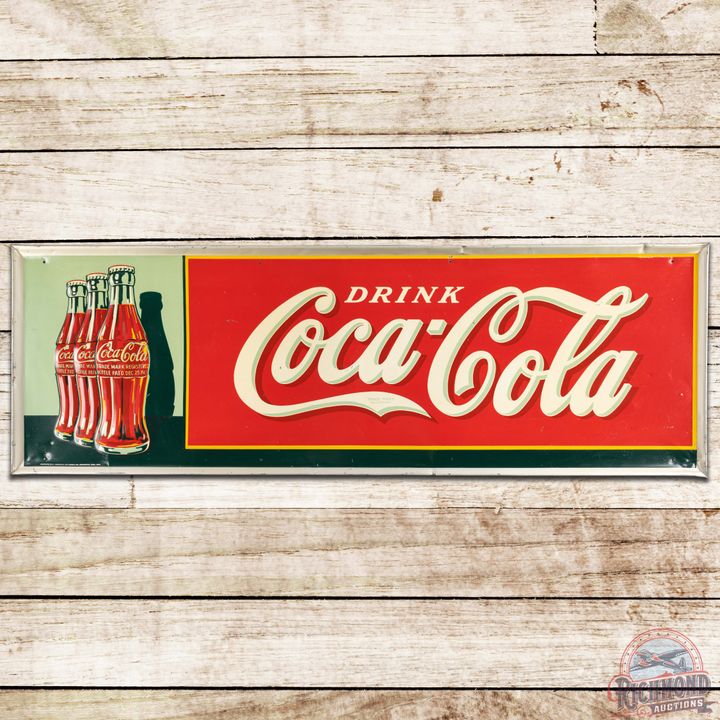 Drink Coca Cola Embossed SS Tin Sign w/ Christmas bottles