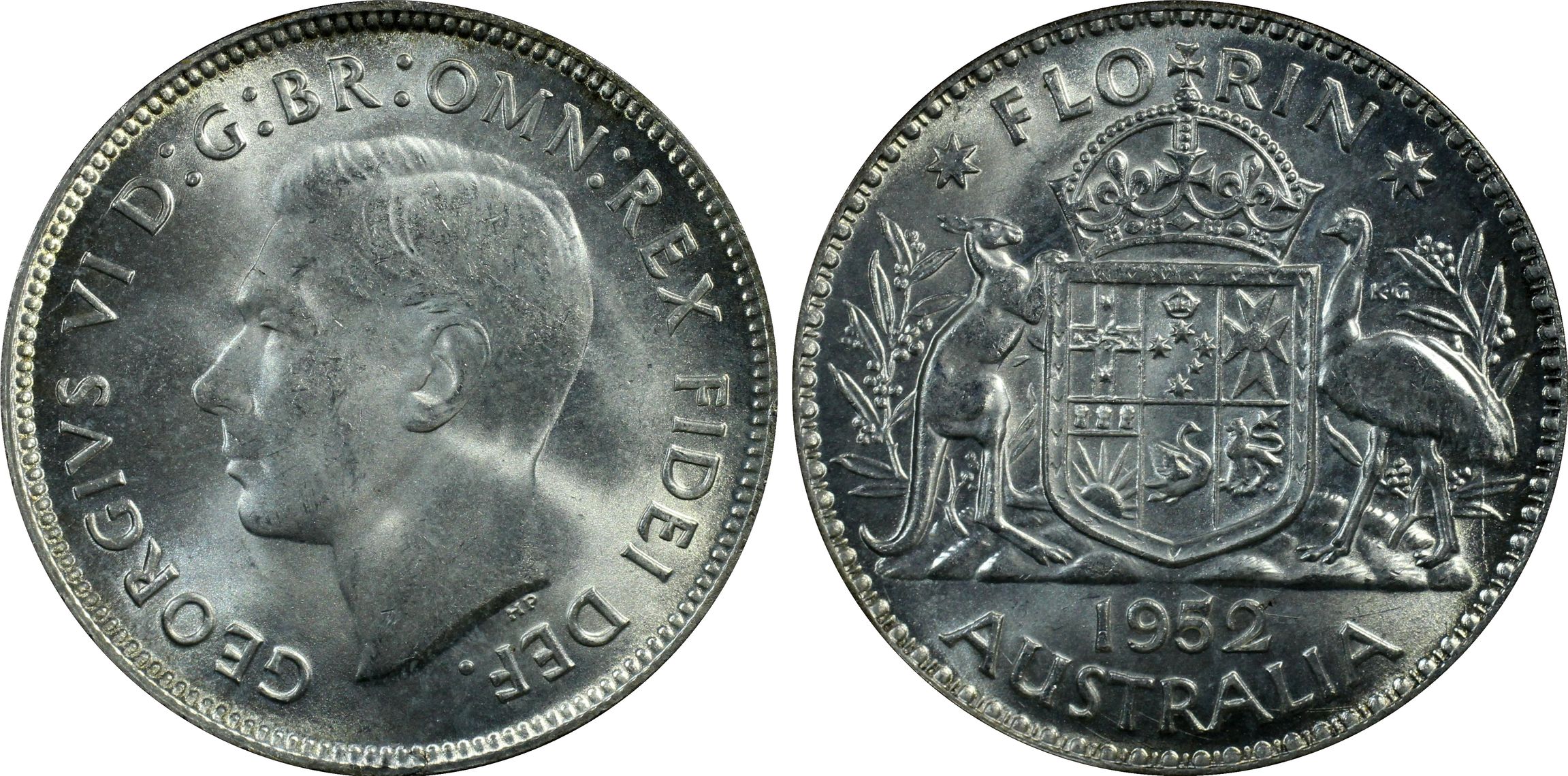 George VI, Florin, 1952, PCGS MS64