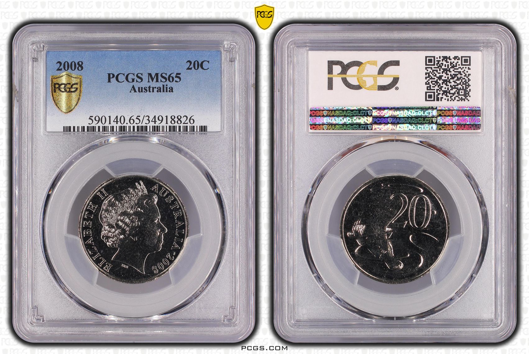 273 · Elizabeth II,  , Twenty Cent, 2008, PCGS MS65