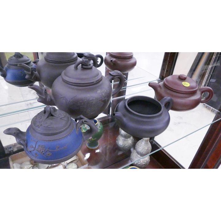 4pc Old Chinese Yixing Teapots- largest 9'' wide