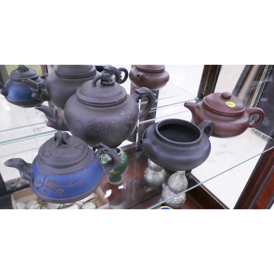 4pc Old Chinese Yixing Teapots- largest 9'' wide