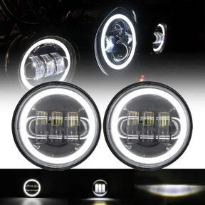 SKUNTUGUANG 1 PAIR 4.5 INCH LED FOG LIGHT WITH ANGEL EYES PASSING LAMPS DRL BULB FOR MOTORCYCLE FOG LAMP (BLACK FOG LIGHT WITH ANG