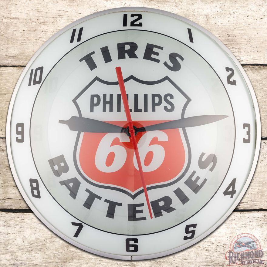 Phillips 66 Tires Batteries 15" Double Bubble Advertising Clock w/ Logo