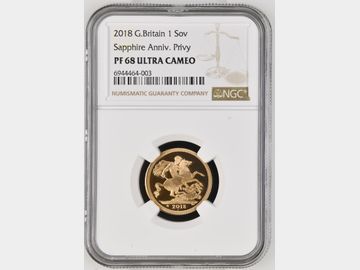 2018 ELIZABETH II SAPPHIRE JUBILEE PROOF GOLD SOVEREIGN PF68 UCAM