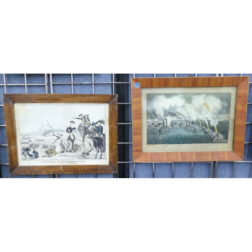 2pc Antique American Primitive Military Lithos Framed 12''x16'' Approx.