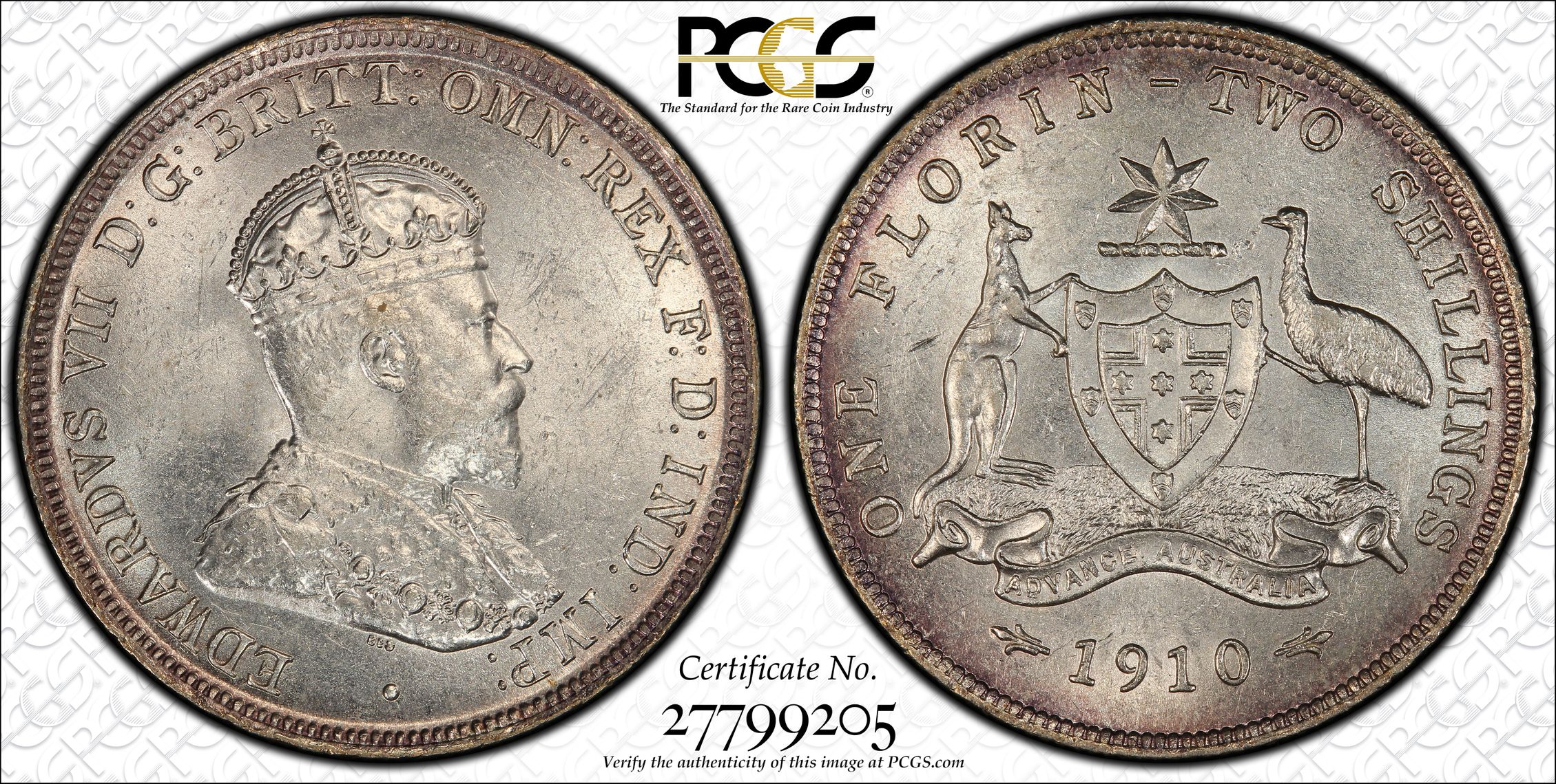 Edward VII, Florin, 1910, PCGS MS62