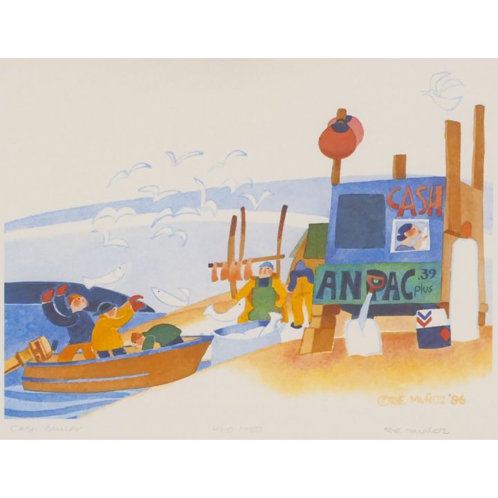 Rie Munoz ''Cash Buyer'' 1986 Signed Print. Framed 15.5'' x 18.25''