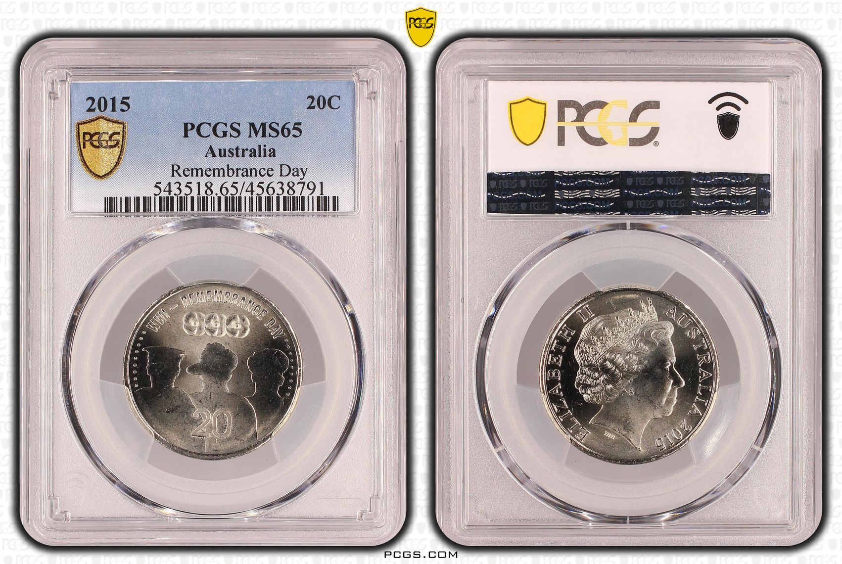 Remembrance Day , Twenty Cent, 2015, PCGS MS65