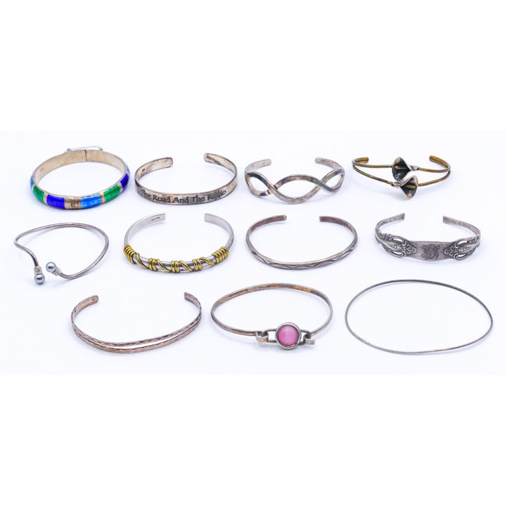 Box Assorted Sterling Bangle & Cuff Bracelets - 144 Grams TW