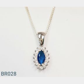 STERLING SILVER AQUA CLUSTER PENDANT AND CHAIN - 51543/178