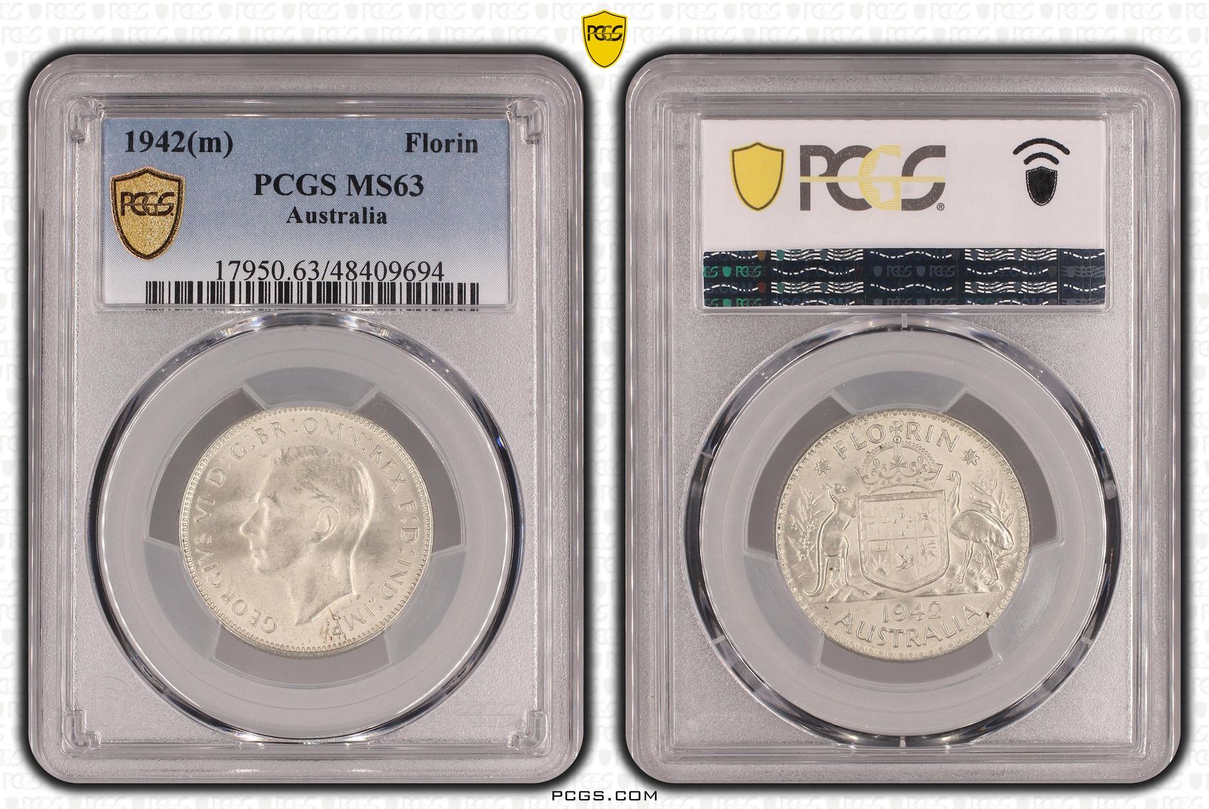 George VI, Florin, 1942(m), PCGS MS63