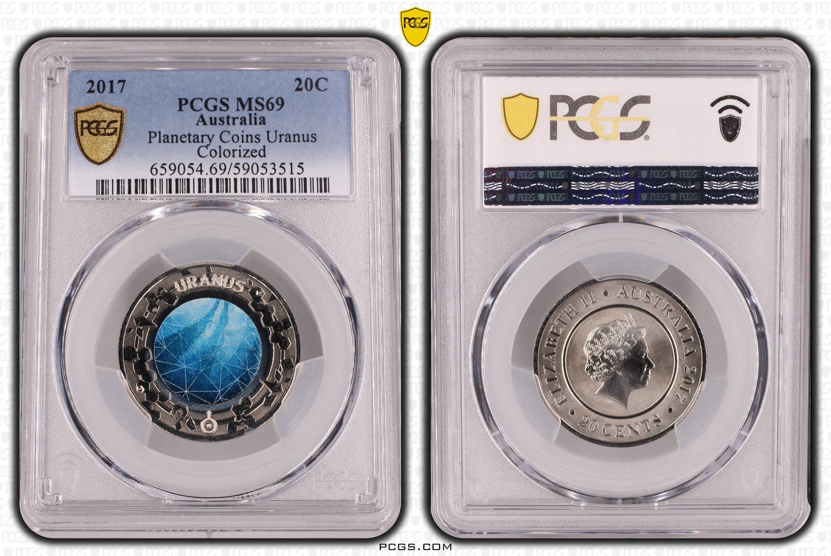 Planetary Coins Uranus Colorized, Twenty Cent, 2017, PCGS MS69