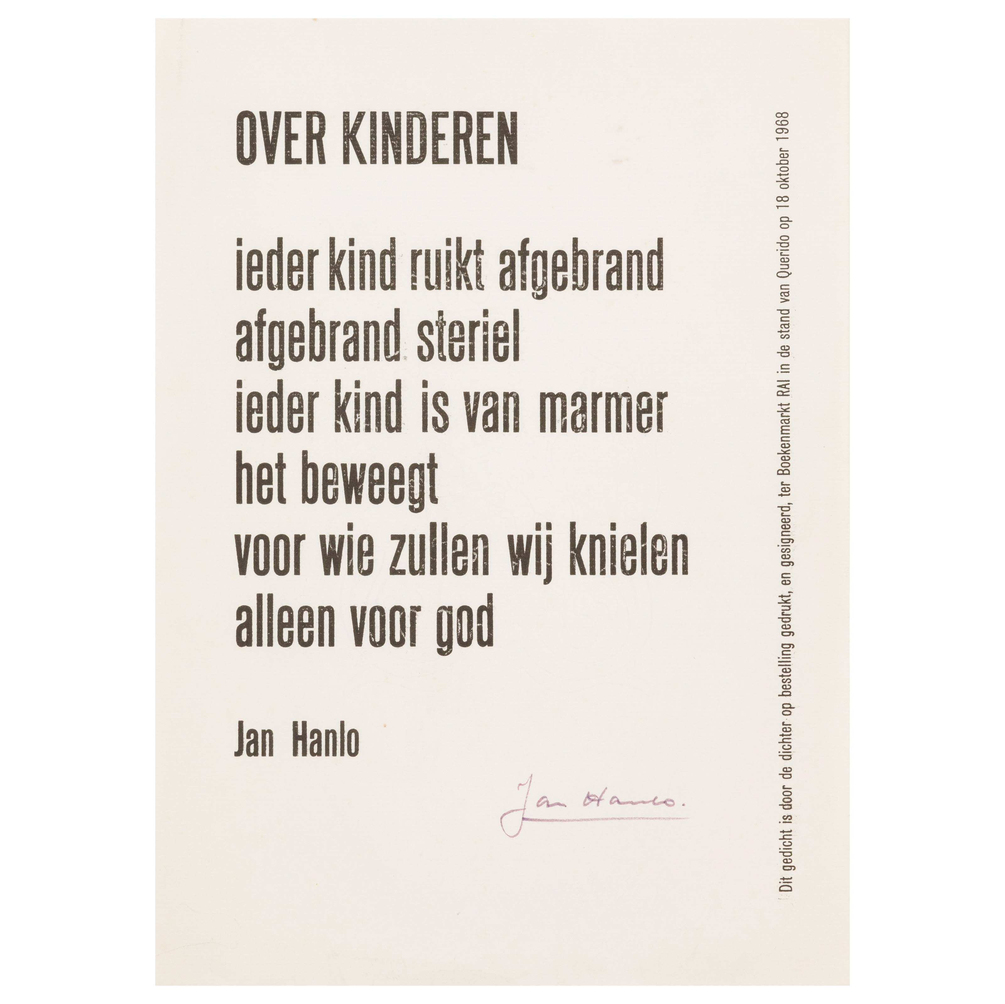 (Hanlo) Jan Hanlo, Over kinderen. Poem – kavel bij Bernaerts, Antwerp