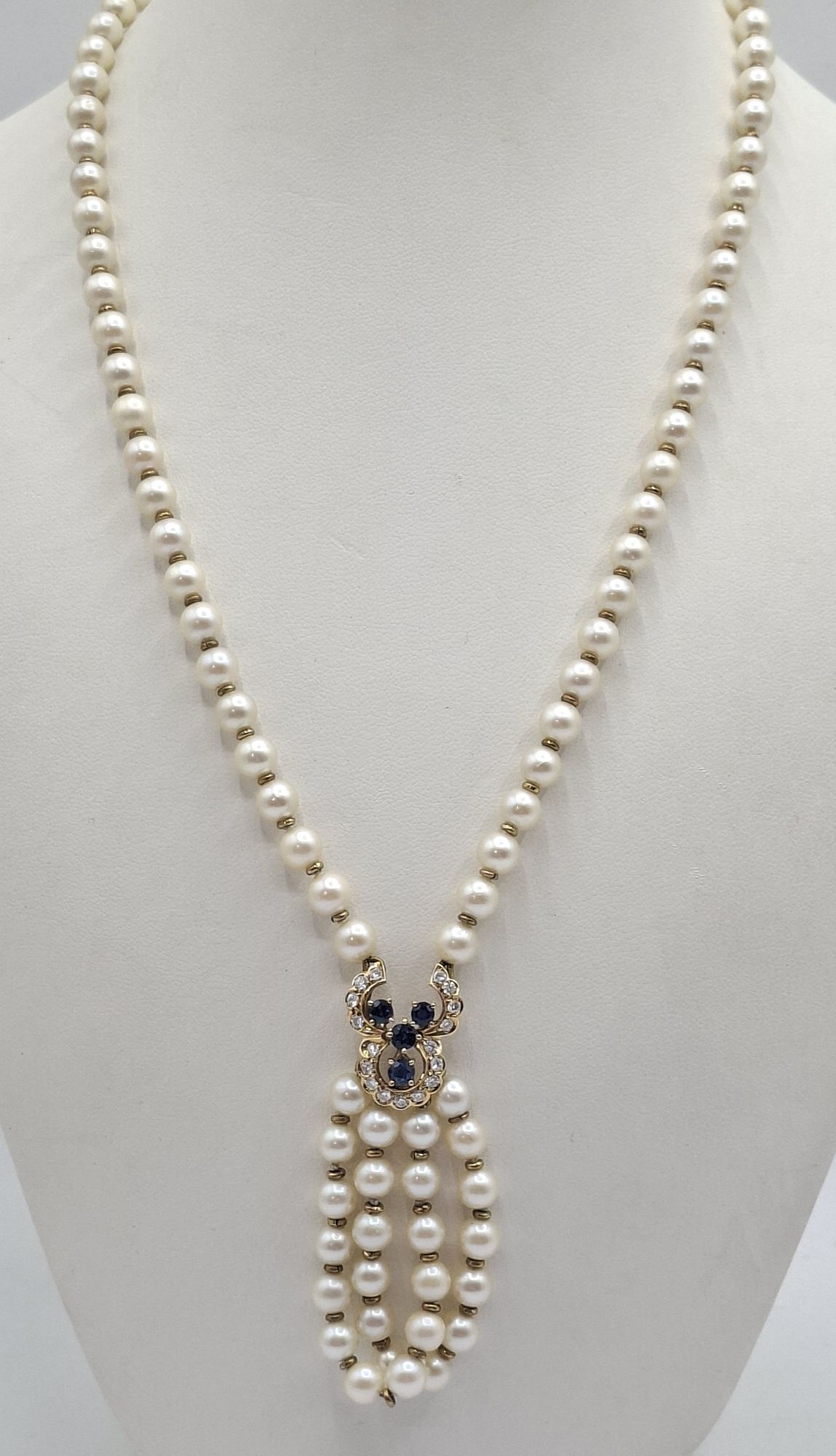 343 · PEARL, DIAMOND AND SAPPHIRE NECKLACE