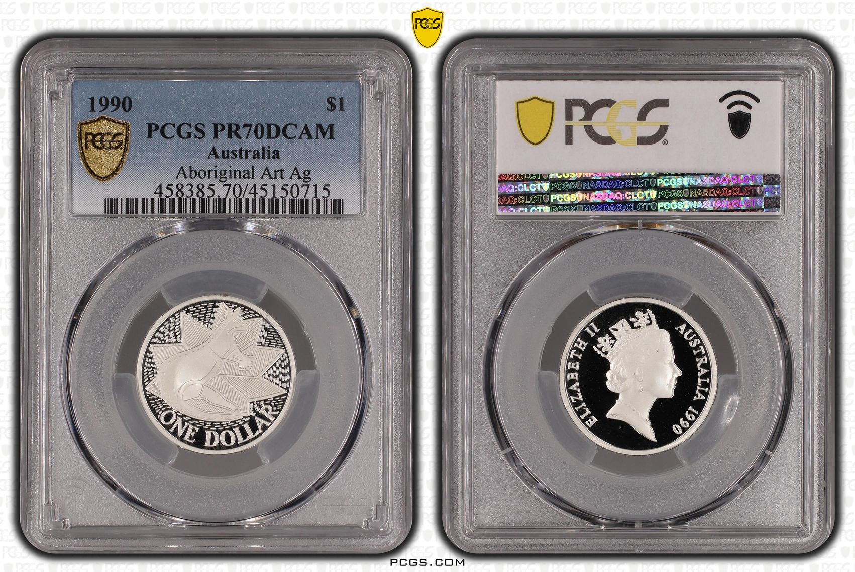1990 Australia One Dollar, $1 Silver Aboriginal Art - Kangaroo PCGS - PR70DCAM POP 42/0 -715