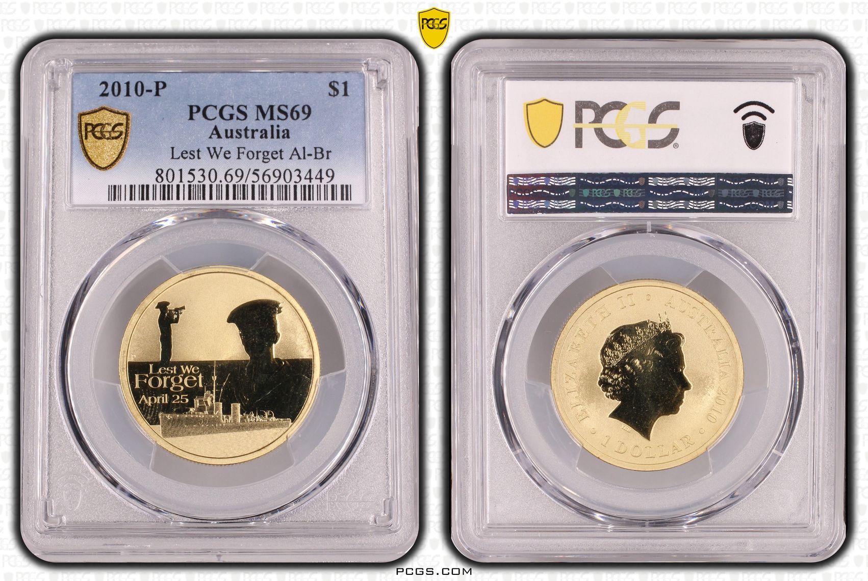 Lest We Forget Al-Br, One Dollar, 2010-P, PCGS MS69