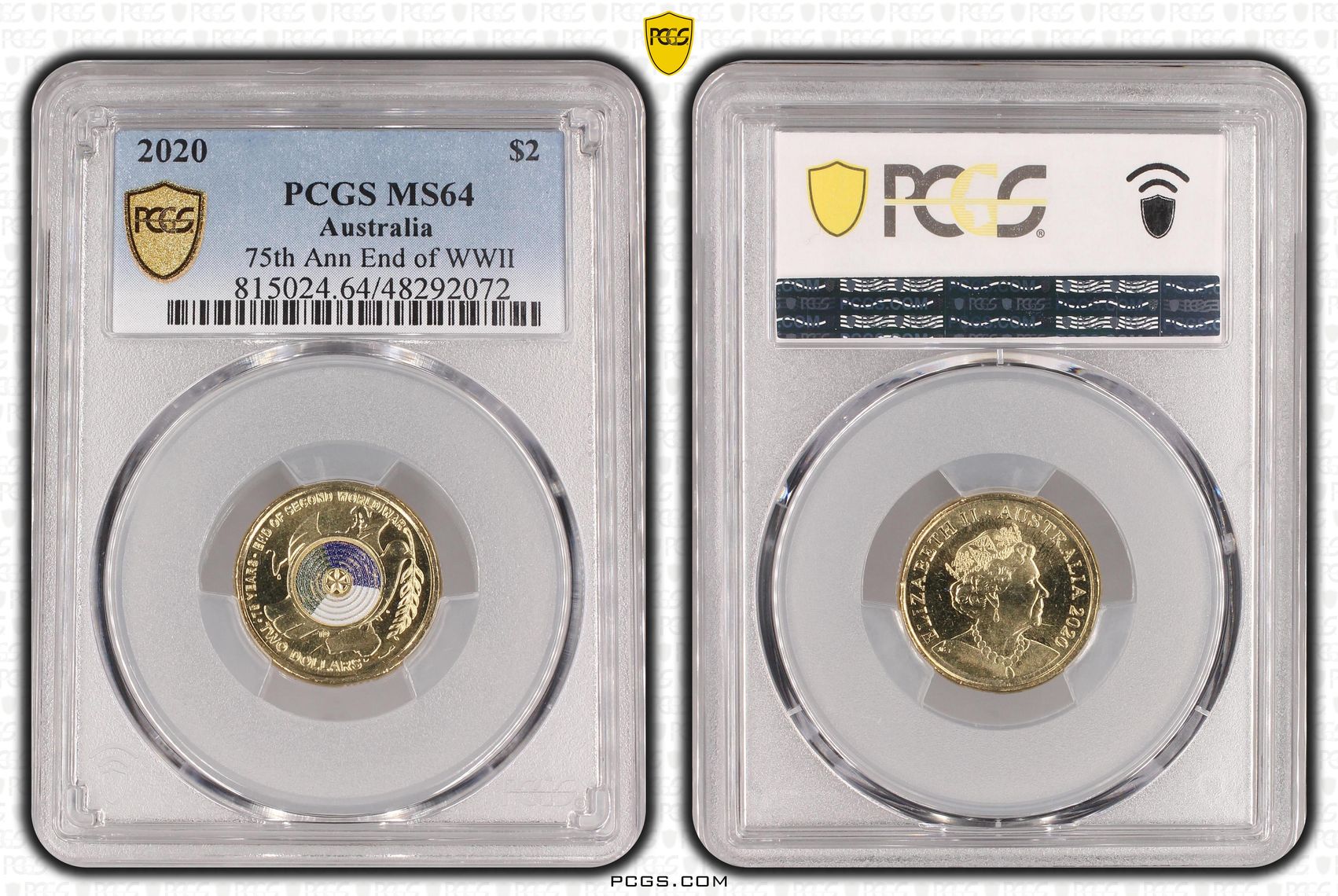 75th Ann End of WWII Colourised, Two Dollar, 2020, PCGS MS64