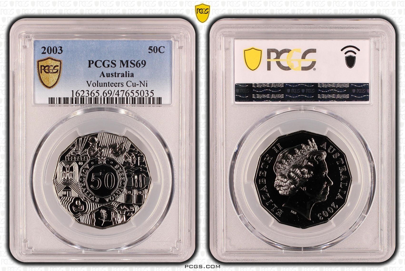 154 · Elizabeth II, Volunteers Cu-Ni, Fifty Cent, 2003, PCGS MS69