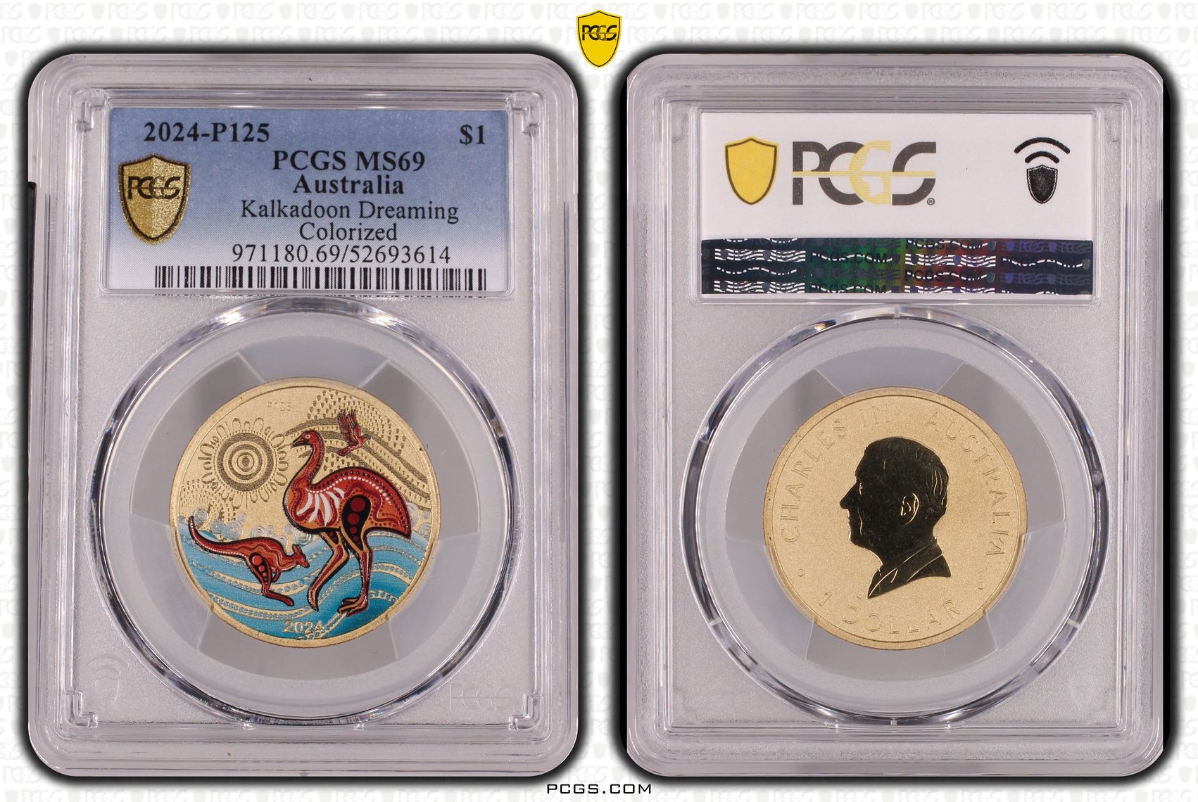 380 · Kalkadoon Dreaming Colourised, One Dollar, 2024-P125, PCGS MS69
