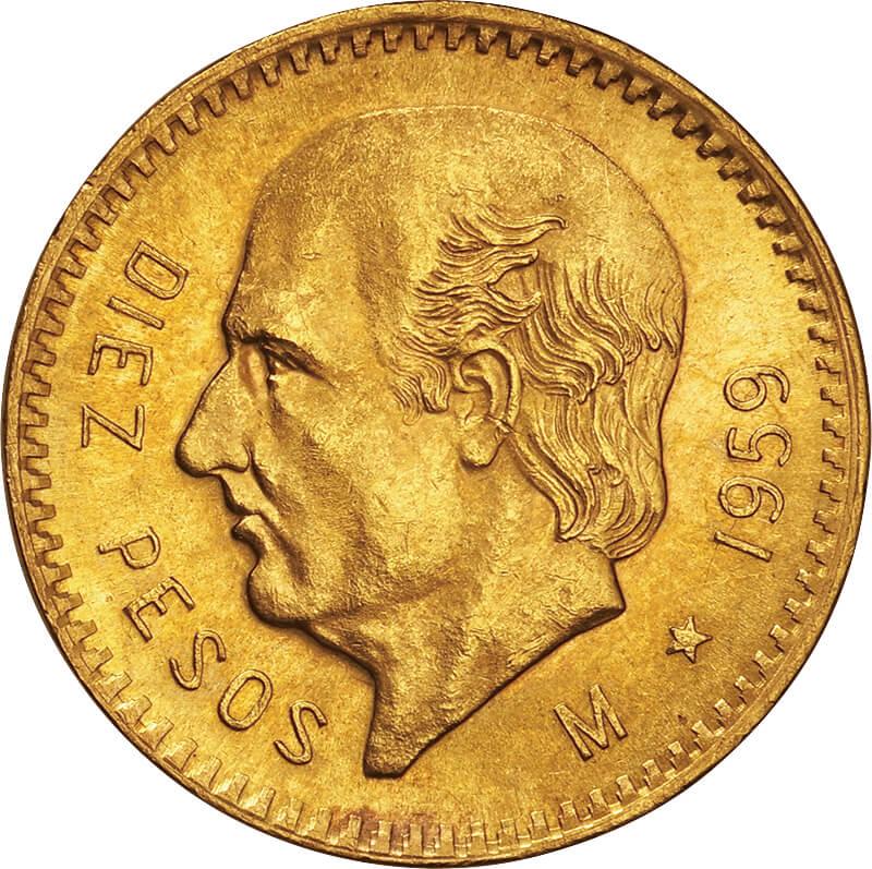 メキシコ  10ペソ　金貨　1959年　コインエンタメ/ホビー