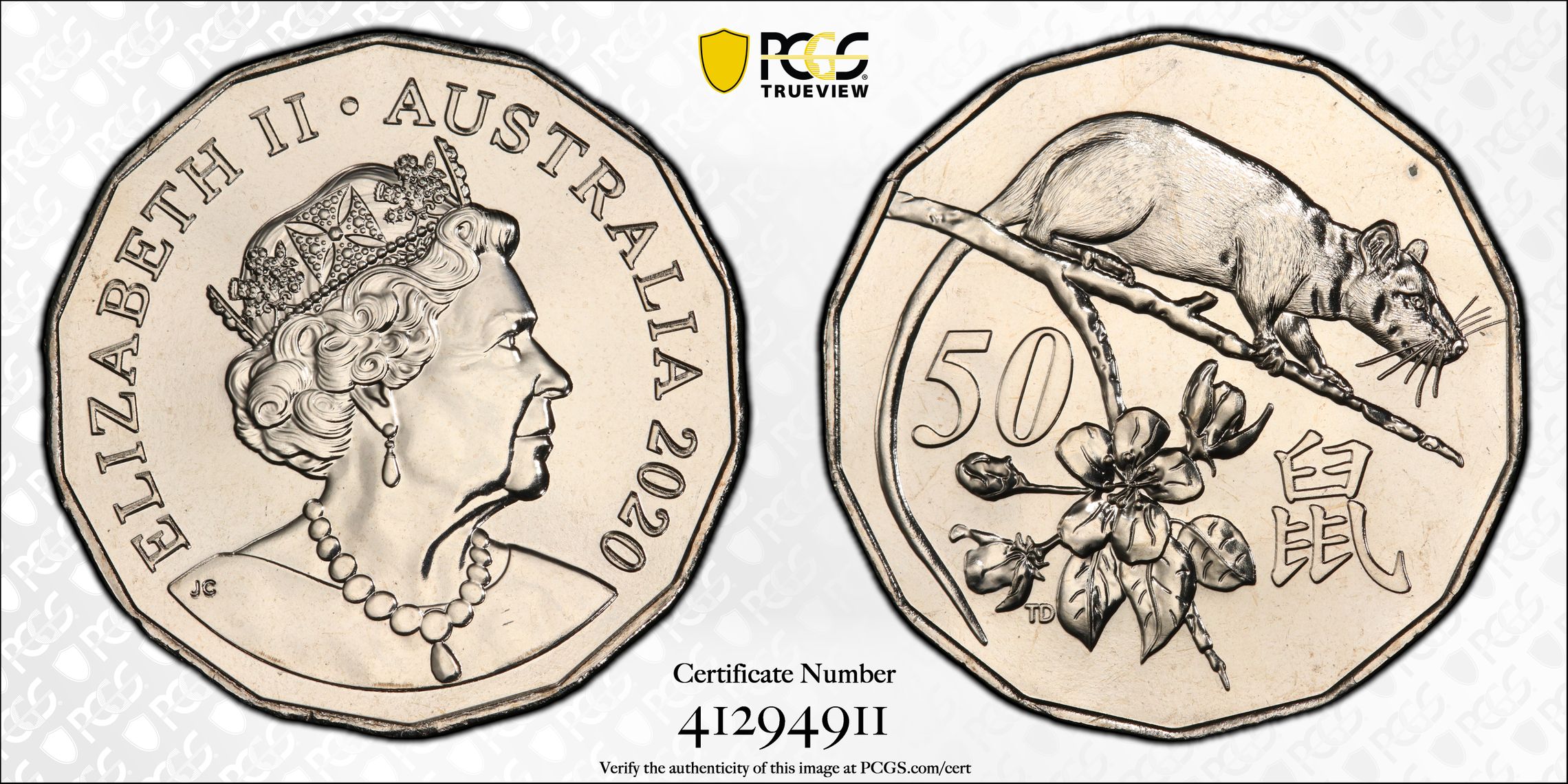 2020 Australia Fifty Cent, 50c Year of the Rat PCGS - MS67 -911