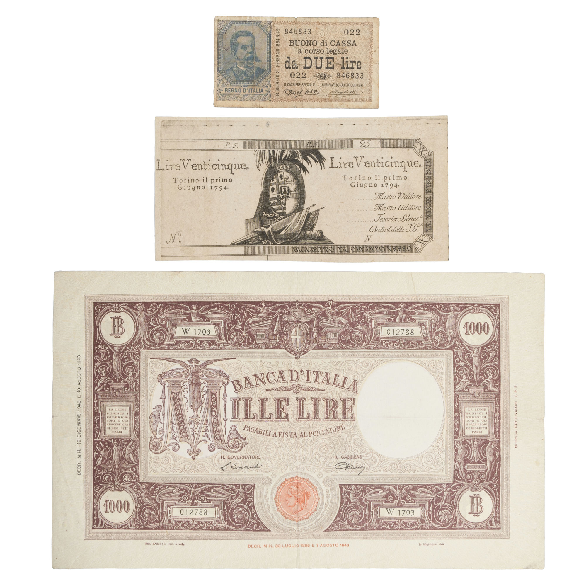 Italy, Two Lire - One Thousand Lire, 1794 - 1946, VG - EF