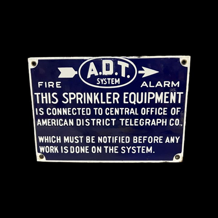 Adt Sprinkler Equipment Office Of American District Telegraph Porcelain Sign
