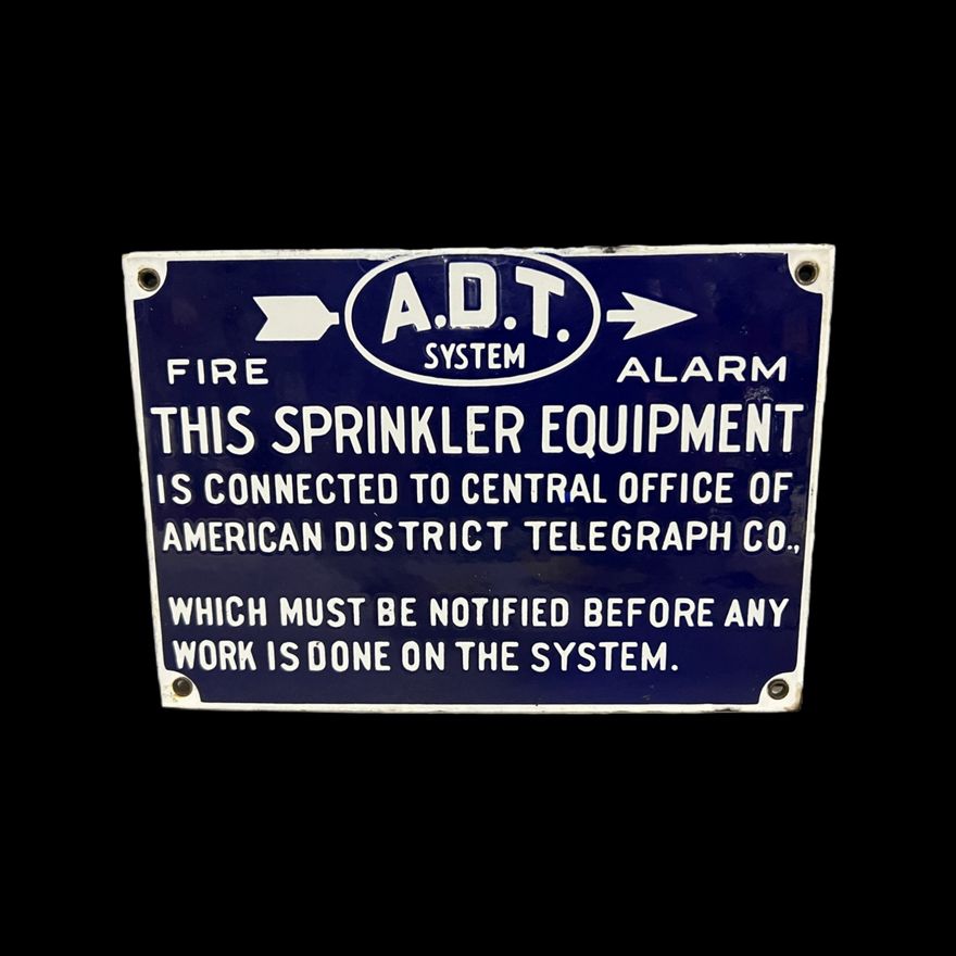 Adt Sprinkler Equipment Office Of American District Telegraph Porcelain Sign