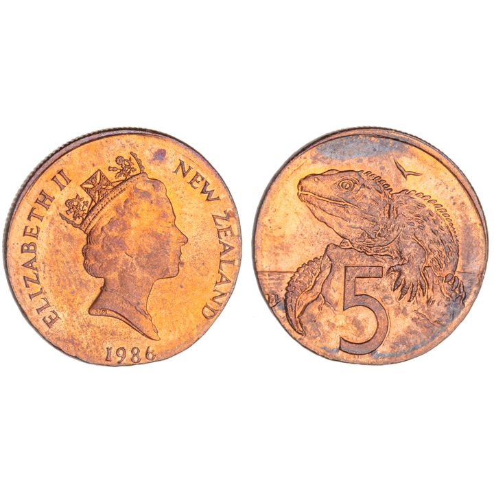 New Zealand, Elizabeth II, Five Cents, 1986, CHU