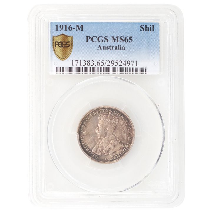 George V, Shilling, 1916-M, PCGS MS 65