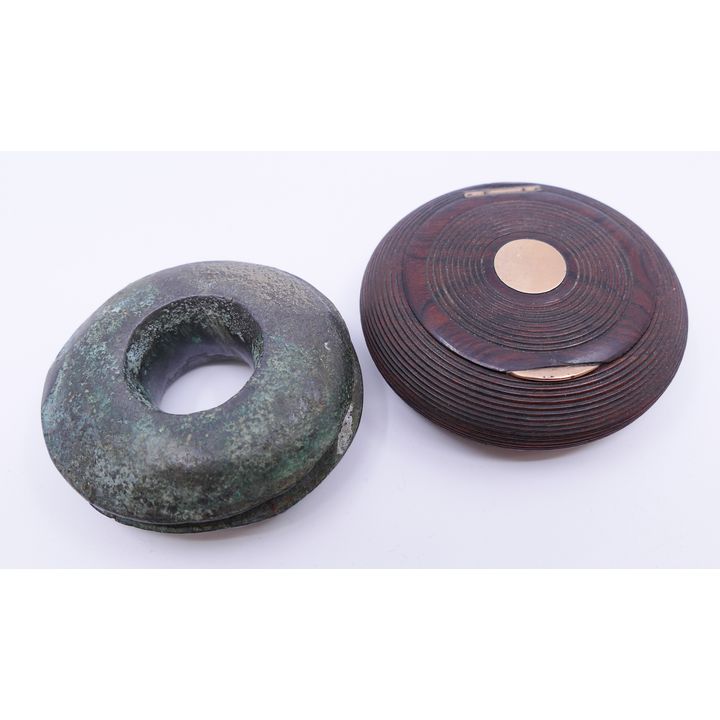 2pc Antique Rosewood Box & African Bronze Rattle- 2.5''