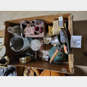 Glass pitcher, cream bottles, teapot and other misc.