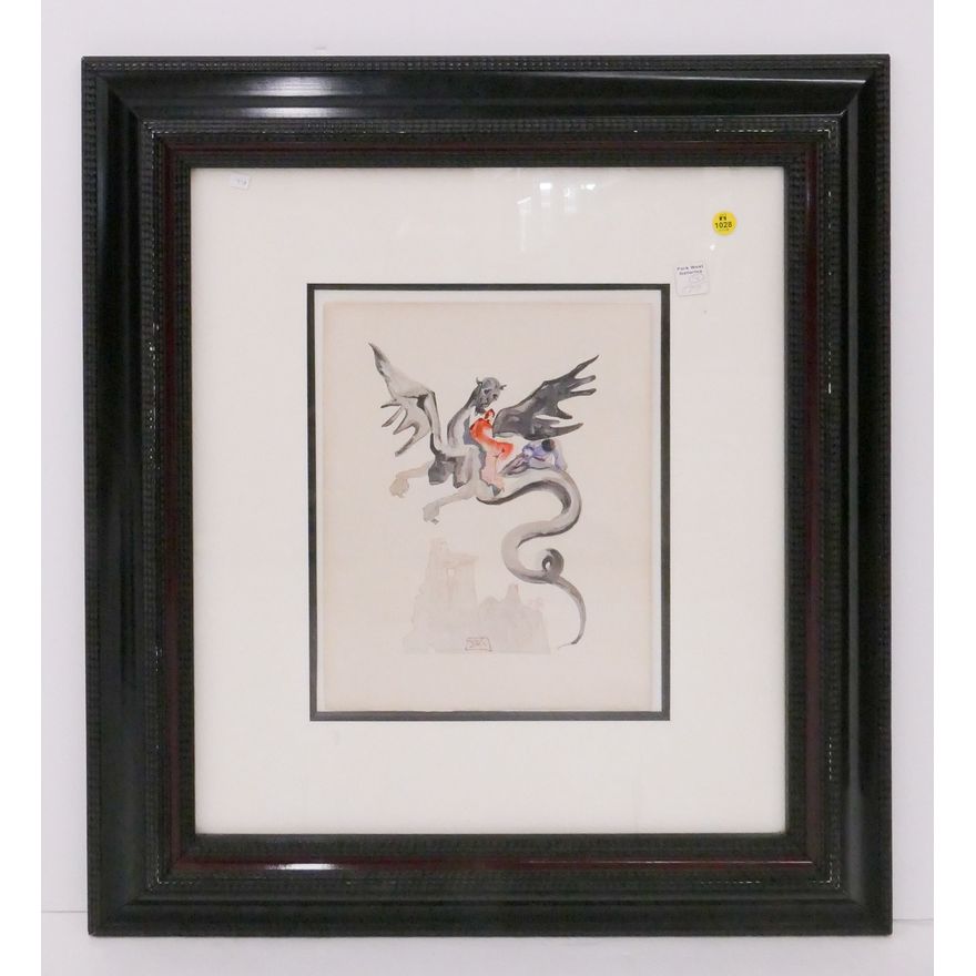 Salvador Dali 'On Geryon's Back' Divine Comedy Lithograph Gallery Framed- 28x26''