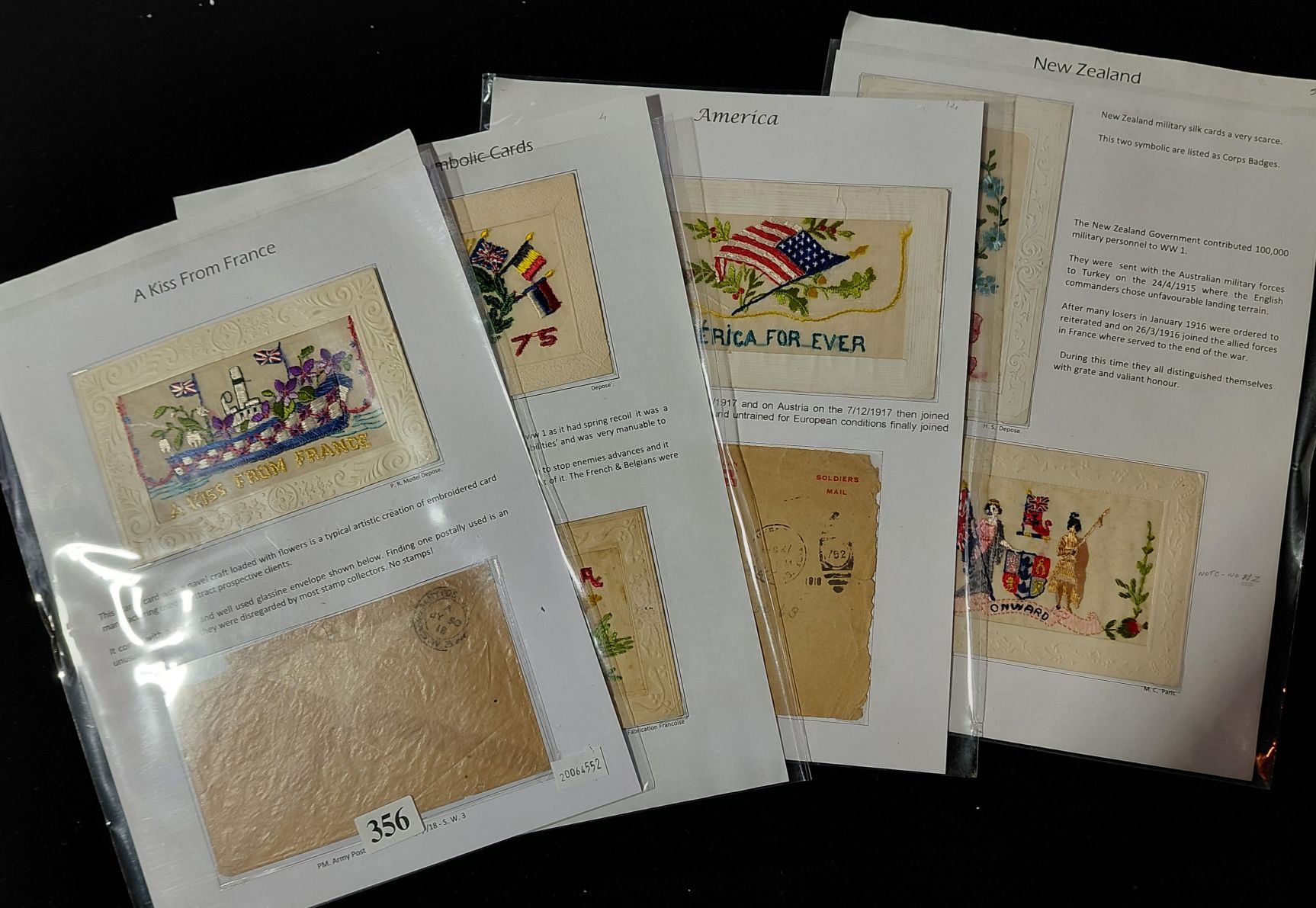 356 · SILK POSTCARDS - WWI MILITARY BADGES
