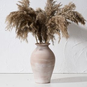 LUKA CERAMIC RUSTIC FARMHOUSE VASE, 9.2 INCH WHITEWASHED TERRACOTTA VASE, POTTERY DECORATIVE FLOWER VASE,CLAY DECORATIVE VASES FOR