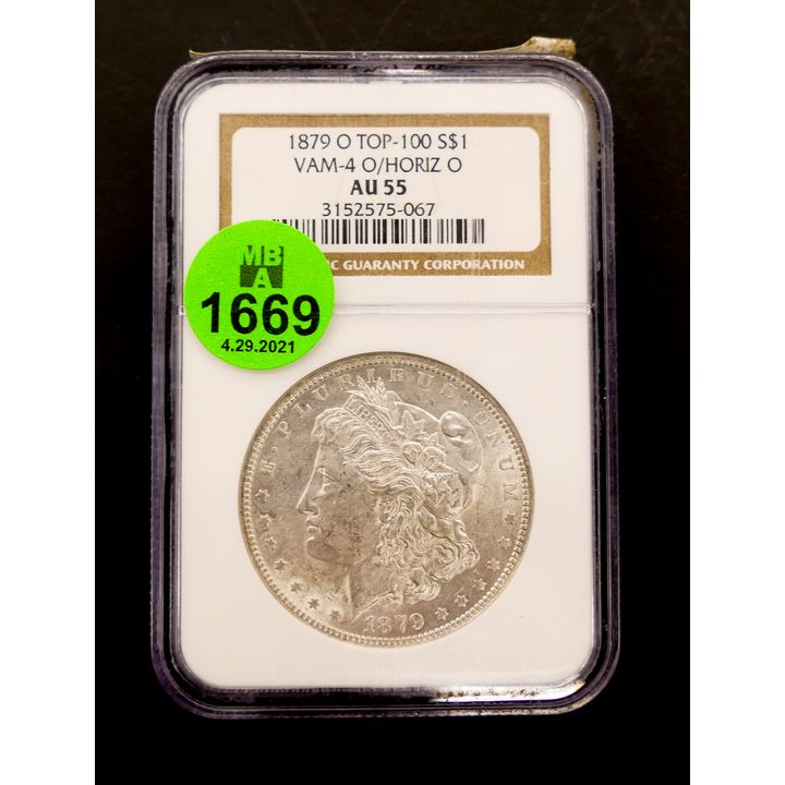 1879 O Top 100 US Morgan Silver Dollar- Graded NGC AU 55