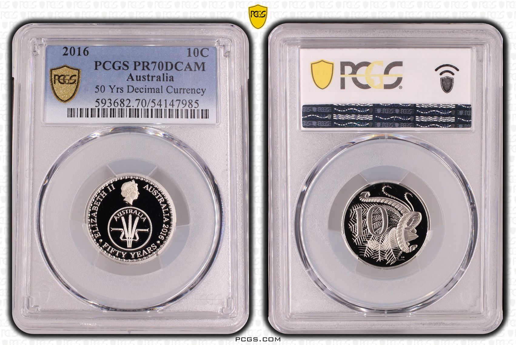 50 Yrs Decimal Currency, Ten Cent, 2016, PCGS PR70DCAM