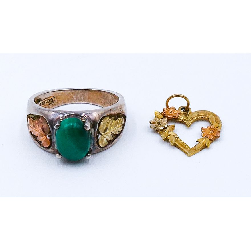 Box 12k/14k Black Hills Gold Pendant and Sterling Ring