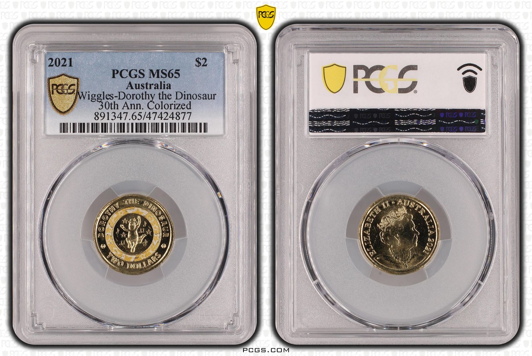 Elizabeth II, Wiggles - Dorothy the Dinosaur , Two Dollar, 2021, PCGS MS65