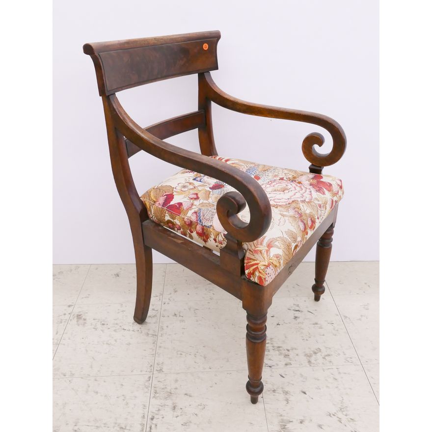 Period Mahogany Scrolled Arm Armchair- 35x21''